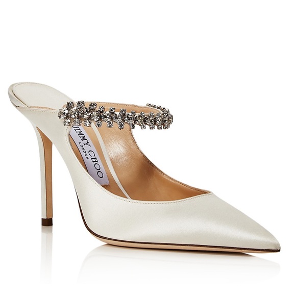 Jimmy Choo Bing 100 Embellished High Heel Mules - White Satin - Picture 14 of 14